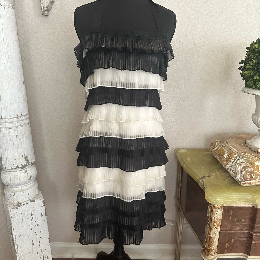 Black and White Tiered Halter Sundress
